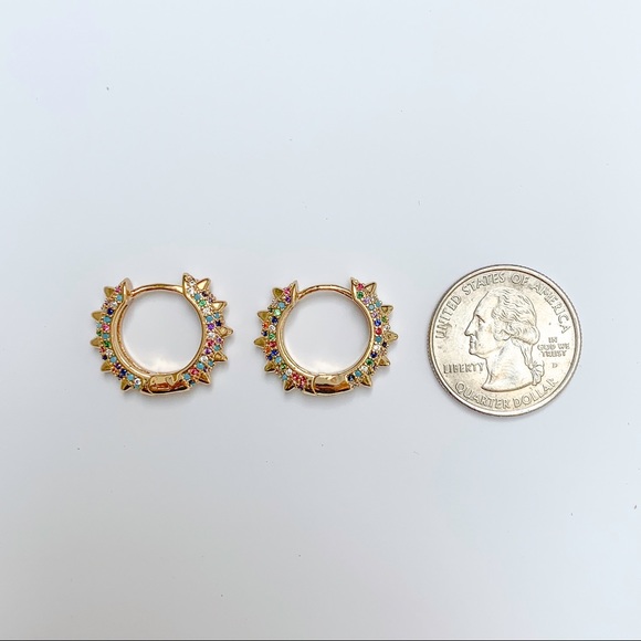 GOLD THICK TUBE HOOP EARRINGS, MINI CHUNKY HOOPS - Picture 2 of 7